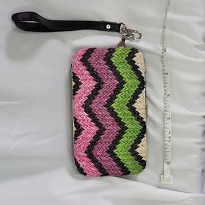 Straw mosaic chevron weave print wallet wrist strap 3 x 5.5" new